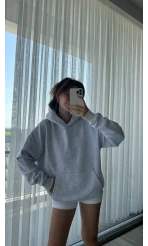 3 İplik Kapüşonlu İçi Polarlı Sweat Gri