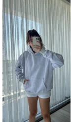 3 İplik Kapüşonlu İçi Polarlı Sweat Gri