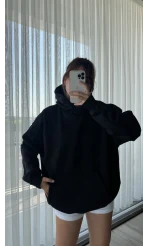 3 İplik Kapüşonlu İçi Polarlı Sweat Siyah