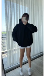 3 İplik Kapüşonlu İçi Polarlı Sweat Siyah