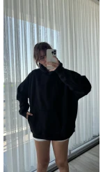 3 İplik Kapüşonlu İçi Polarlı Sweat Siyah