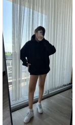 3 İplik Kapüşonlu İçi Polarlı Sweat Siyah