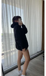 3 İplik Kapüşonlu İçi Polarlı Sweat Siyah