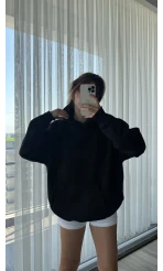 3 İplik Kapüşonlu İçi Polarlı Sweat Siyah