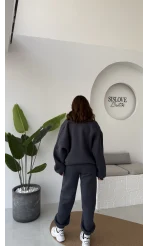 3 İplik Şardonlu Parçalı Eşofman Takımı - Koyu Antrasit - Kod: 4537