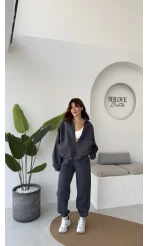 3 İplik Şardonlu Parçalı Eşofman Takımı - Koyu Antrasit - Kod: 4537