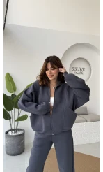 3 İplik Şardonlu Parçalı Eşofman Takımı - Koyu Antrasit - Kod: 4537