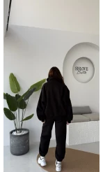 3 İplik Şardonlu Parçalı Eşofman Takımı - Siyah - Kod: 4537