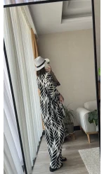 3lü Büstiyer Siyah Beyaz Kimono Pantolon Takım