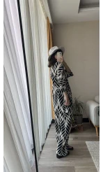 3lü Büstiyer Siyah Beyaz Kimono Pantolon Takım