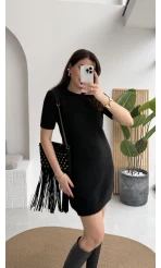 Ingrid Yarım Kol Mini Elbise - Siyah - Kod: 90257