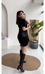 Ingrid Yarım Kol Mini Elbise - Siyah - Kod: 90257