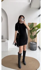 Ingrid Yarım Kol Mini Elbise - Siyah - Kod: 90257