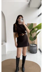 Ingrid Yarım Kol Mini Elbise - Acı Kahve - Kod: 90257