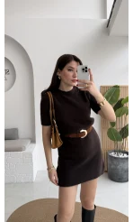Ingrid Yarım Kol Mini Elbise - Acı Kahve - Kod: 90257