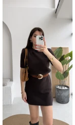 Ingrid Yarım Kol Mini Elbise - Acı Kahve - Kod: 90257