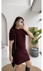 Ingrid Yarım Kol Mini Elbise - Bordo - Kod: 90257