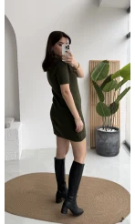 Ingrid Yarım Kol Mini Elbise - Haki - Kod: 90257