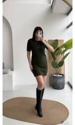 Ingrid Yarım Kol Mini Elbise - Haki - Kod: 90257