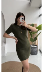 Ingrid Yarım Kol Mini Elbise - Haki - Kod: 90257