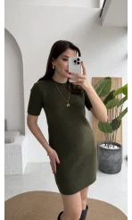 Ingrid Yarım Kol Mini Elbise - Haki - Kod: 90257