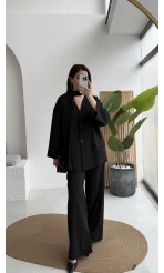 Yuna Fular Detay Bağcıklı Ceket Takım - Siyah - Kod: 6003