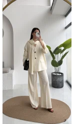 Yuna Fular Detay Bağcıklı Ceket Takım - Ekru - Kod: 6003