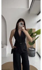 Reyna Kemerli Yelek Takım - Denim Mavisi - Kod: 8919