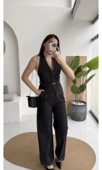 Reyna Kemerli Yelek Takım - Denim Mavisi - Kod: 8919