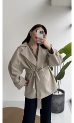 Andres Kemerli Dökümlü Trenç - Taş - Kod: 7658