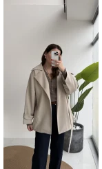 Andres Kemerli Dökümlü Trenç - Taş - Kod: 7658