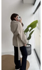 Andres Kemerli Dökümlü Trenç - Taş - Kod: 7658