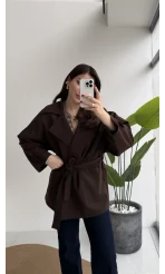 Andres Kemerli Dökümlü Trenç - Acı Kahve - Kod: 7658