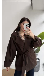 Andres Kemerli Dökümlü Trenç - Acı Kahve - Kod: 7658