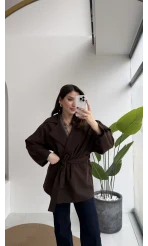 Andres Kemerli Dökümlü Trenç - Acı Kahve - Kod: 7658