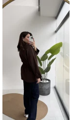 Andres Kemerli Dökümlü Trenç - Acı Kahve - Kod: 7658