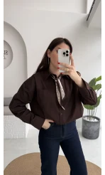 Claire Fularlı Gömlek - Acı Kahve - Kod: 5427