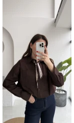 Claire Fularlı Gömlek - Acı Kahve - Kod: 5427