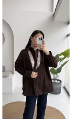 Claire Fularlı Gömlek - Acı Kahve - Kod: 5427