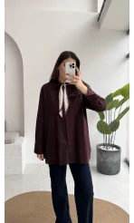 Claire Fularlı Gömlek - Mürdüm - Kod: 5427