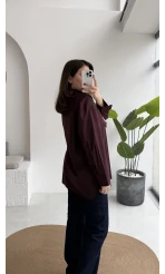 Claire Fularlı Gömlek - Mürdüm - Kod: 5427