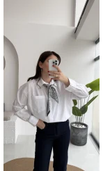 Claire Fularlı Gömlek - Beyaz - Kod: 5427