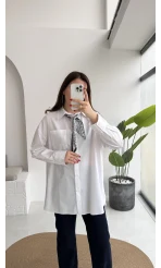 Claire Fularlı Gömlek - Beyaz - Kod: 5427