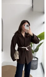 Brooklyn Fular Kemerli Ceket - Acı Kahve - Kod: 7673