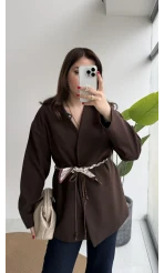 Brooklyn Fular Kemerli Ceket - Acı Kahve - Kod: 7673