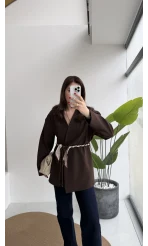 Brooklyn Fular Kemerli Ceket - Acı Kahve - Kod: 7673