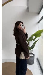 Brooklyn Fular Kemerli Ceket - Acı Kahve - Kod: 7673