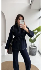 Rusty Lacivert Kuşaklı Denim Takım