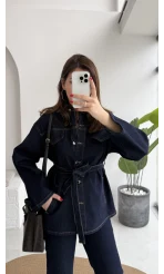 Rusty Lacivert Kuşaklı Denim Takım