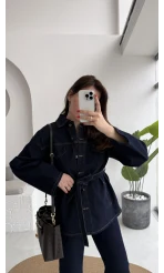 Rusty Lacivert Kuşaklı Denim Takım